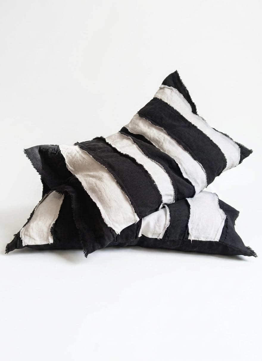 Noir Strip linen blend striped pillow